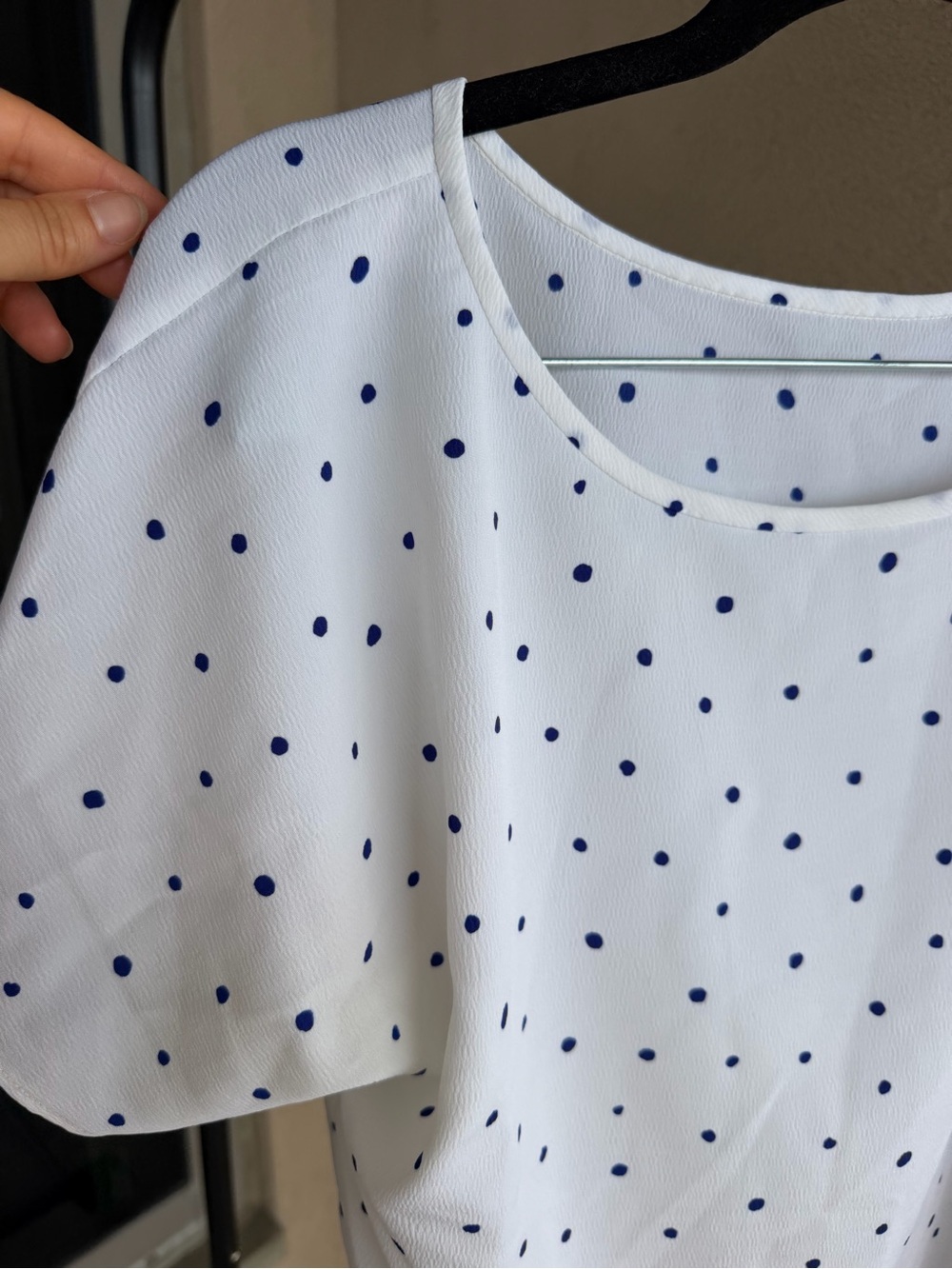 Vintage White and Blue Polka Dot Short Sleeve Blouse Size M - Picture 5 of 7